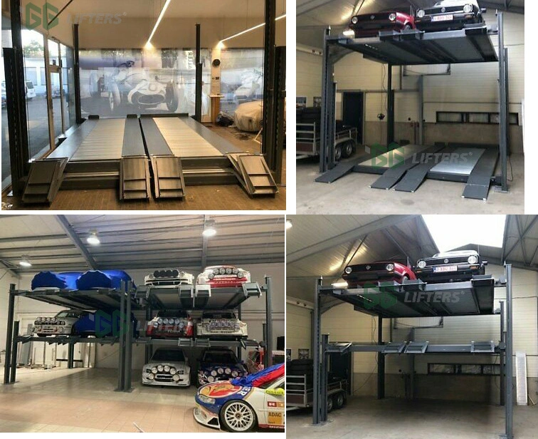 Double wide triple stacker car parking lift 9 spaces storage equipment 4 post car lift customized vehicle lift