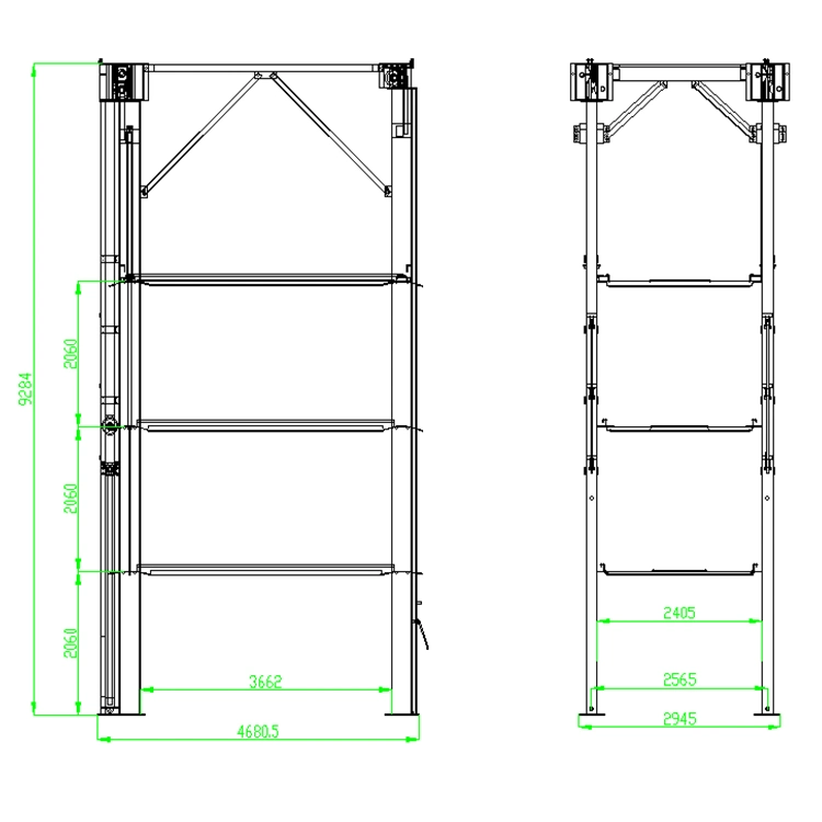 Mechanical Triple Stacker Car Lift Car Park System Four Post Parking Lift